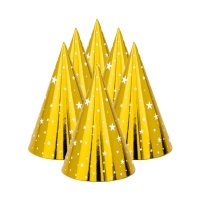 Cappello da festa dorato con stelle - 6 pz.