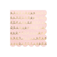 Tovaglioli rosa con disegno dorato da 16,5 x 16,5 cm - 20 unità