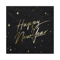 Tovaglioli Happy New Year neri 16,5 x 16,5 cm - 20 pz.