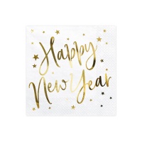 Tovaglioli bianchi Happy New Year 16,5 x 16,5 cm - 20 pezzi