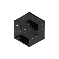 Piatti esagonali neri con stelle dorate di 20 cm - 6 unità