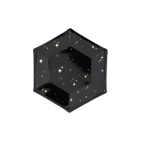 Piatti esagonali neri con stelle dorate 20 cm - 6 pezzi