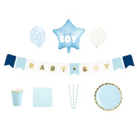 Confezione decorazioni Baby Shower bambino - 49 unità