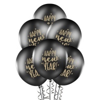 Palloncini in lattice nero pastello Happy New Year da 30 cm - PartyDeco - 6 unità