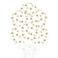 Palloncini in lattice trasparente con stelle dorate 30 cm - 50 unità