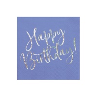 Tovaglioli Happy Birthday lilla da 16,5 x 16,5 cm - 20 unità