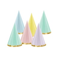 Cappellini da festa a colori assortiti con rifiniture in oro - 6 unità