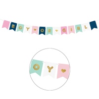 Festone bandierine blu e rosa con scritta Boy or Girl di 2,50 m