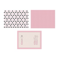 Sottobicchieri individuali rosa con pois 30 x 40 cm - 6 unità