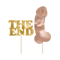 Topper torta The End dorato e pene rosa - 2 unità