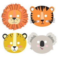 Maschere animali safari - 8 pezzi