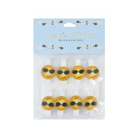 Mollette decorative emoji con occhiali da 3,5 cm - 8 unità