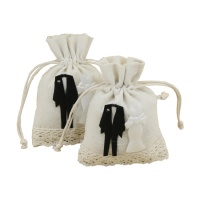 Sacchettini in tessuto con decorazione di matrimonio - 2 unità