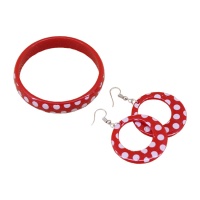 Bracciale e orecchini rossi con pois bianchi