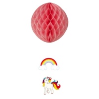 Decorazione verticale sfera nido rosa arcobaleno e unicorno