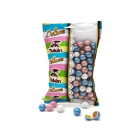 Mini palline di cereali ricoperte di cioccolato bianco, colorate in bianco rosa e azzurro - 85 g