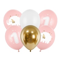 Palloncini in lattice per il primo compleanno Elephant Baby di 30 cm - PartyDeco - 6 pezzi