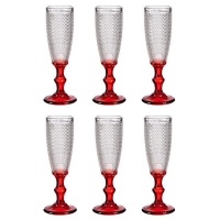 Bicchiere da champagne da 180 ml con punti rossi e base rossa - 6 pz.