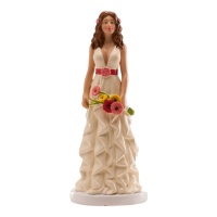 Statuina per torta nuziale di una sposa con bouquet di fiori - 16 cm