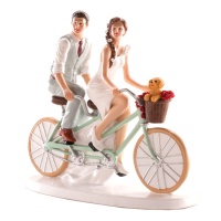 Cake topper per torta nuziale con sposo e sposa su bicicletta tandem - 16 x 18 cm