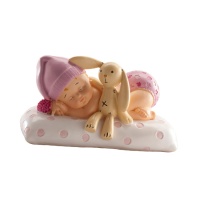 Statuina torta battesimo bebé con orsacchiotto rosa - 6 x 9,5 cm