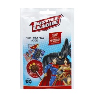Lecca lecca con polvere frizzy Lega della Giustizia con adesivi - 16 g