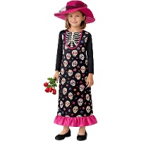 Costume da scheletro Catrina con cappello per ragazza