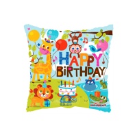 Palloncino quadrato Happy Birthday Animali della giungla da 46 cm - Kaleidoscope