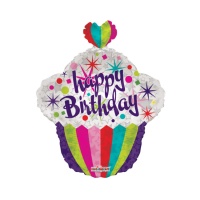 Palloncino cupcake Happy Birthday multicolore - 55 cm