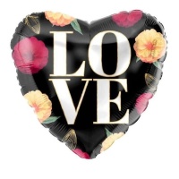 Palloncino Love cuore nero con fiori 45 cm