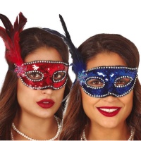 Maschera con paillettes e piume