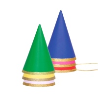 Cappelli da festa in colori assortiti con bordo glitterato - 6 pz.