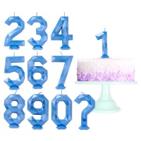 Candela numerica poligonale blu 8 cm - 1 pezzo