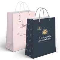 Sacchetto regalo 45 x 33 x 10 cm con messaggio rosa e blu navy, assortito - 1 pz.