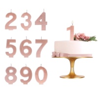 Candelina numero rosa dorato metallizzato - 8 cm