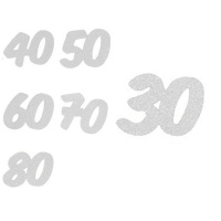 Numeri in gomma eva con glitter bianco - 6 unità