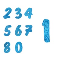 Numero in gomma eva con glitter blu - 6 unità