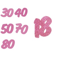 Numeri in gomma eva con glitter rosa - 6 unità