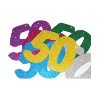 Numero 50 in gomma eva con glitter in colori assortiti - 6 unità