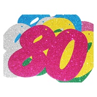 Numero 80 in gomma eva con glitter in colori assortiti - 6 unità