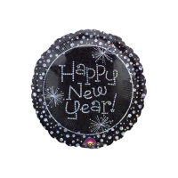 Palloncino rotondo Happy New Year con brillantini argentati da 45 cm - Anagram