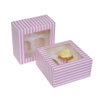 Scatola 4 cupcake strisce bianche e rosa - 17,8 x 17,8 x 9 cm - House of Marie - 2 unità