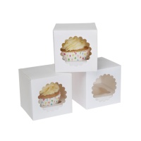 Scatola per 1 cupcake bianco - 9 x 9 x 9 x 9 cm - House of Marie - 3 unità