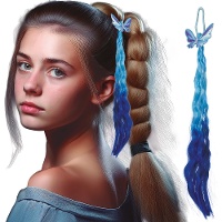 Ciocca blu con clip a farfalla, 35 cm