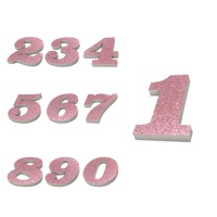 Numero in sughero con glitter rosa 8 x 2 cm