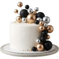 Topper per torta con sfere nere, dorate e argentate - 32 pezzi