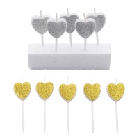Candeline cuore con brillantini - Sweetkolor - 5 unità