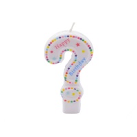 Candelina colorata punto interrogativo Happy Birthday - 6,3 cm