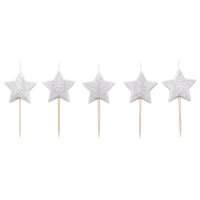 Candeline stelle argento glitterato - Sweetkolor - 5 unità