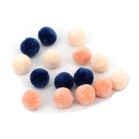 Pom pom blu navy, rosa e pesca da 3 cm - 15 pezzi.